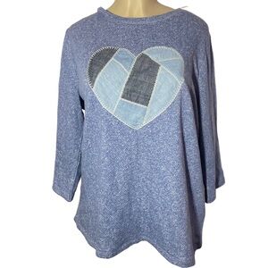 NWT Style Co Blue Heart Patchwork Heart Roll-Tab sweatshirt size xxl